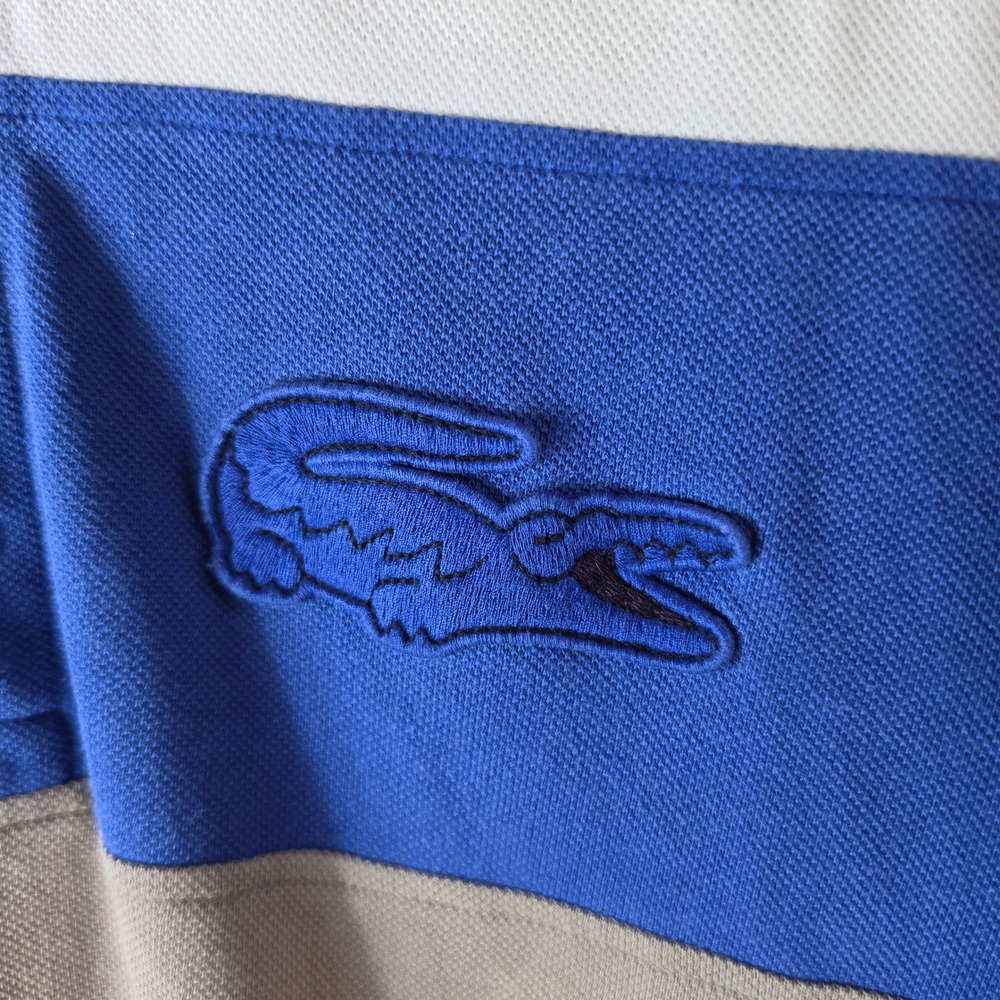 Lacoste Polo Shirt Mens 3 S Colorblock Big Logo Pique Short Sleeve White Blue - Picture 3 of 7